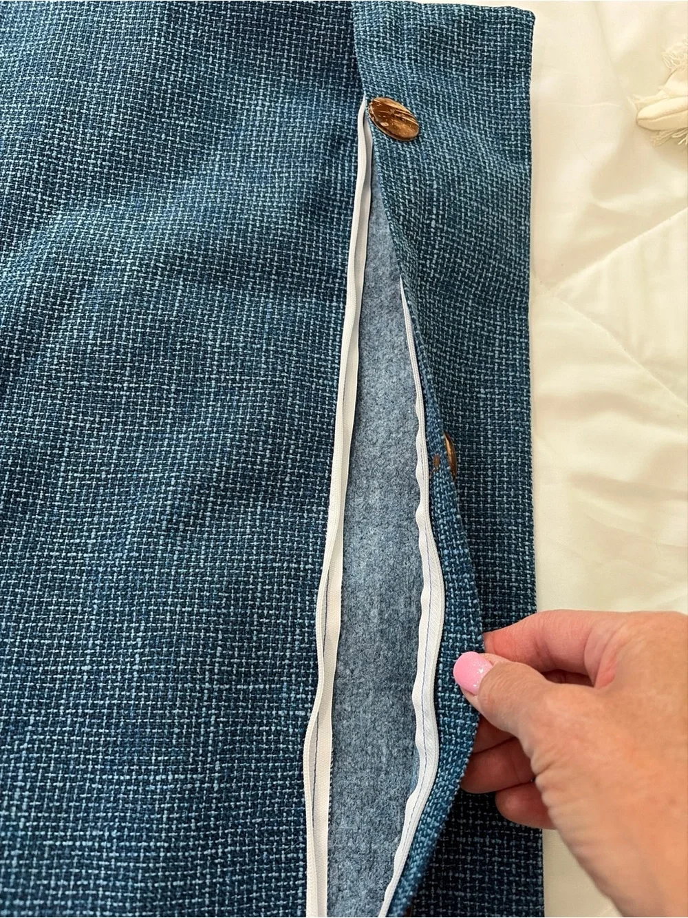 Woven Denim Blue Button Accent Pillow Cases- Home Bedding